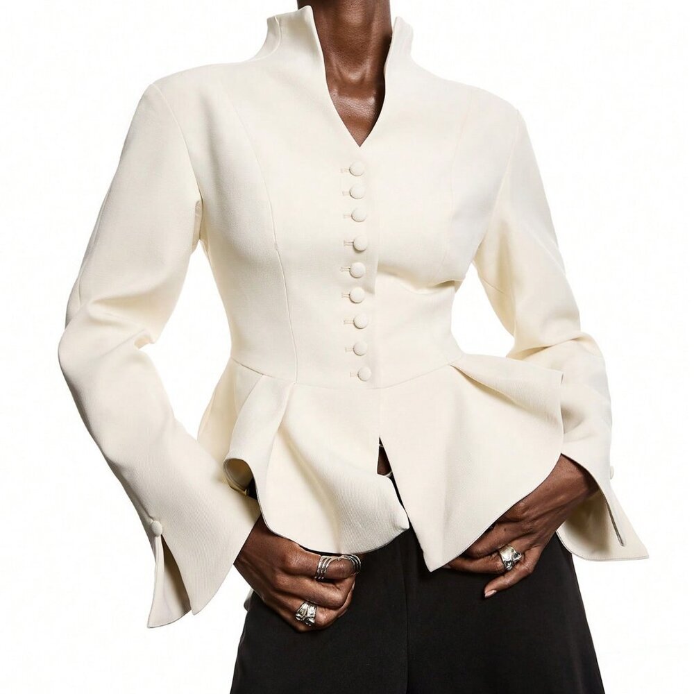 Apricot Elegant Women's Minimalist Fitted peplum blazer top - Picture 1 of 9